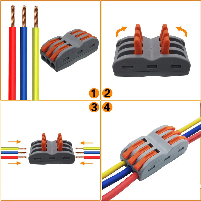  [AUSTRALIA] - Cable connector, CESFONJER SPL-3 connection clamps, quick connection clamp cable connector, with operating lever Bilateral conductor clamp (12 pcs) SPL-3/12 pcs