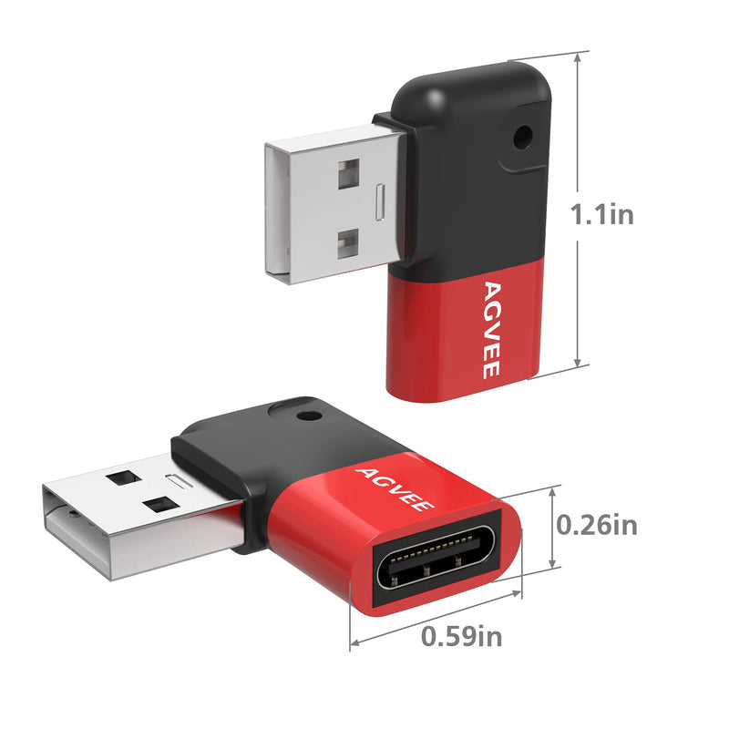  [AUSTRALIA] - AGVEE [2 Pack 90 Degree Angled USB-C Female to USB-A 2.0 Male Adapter, USBC Type-C Converter Coupler Extension Extender Connector for iPhone 12 11 Pro Max, Samsung S21 S20 S10 Note 20 10, Red