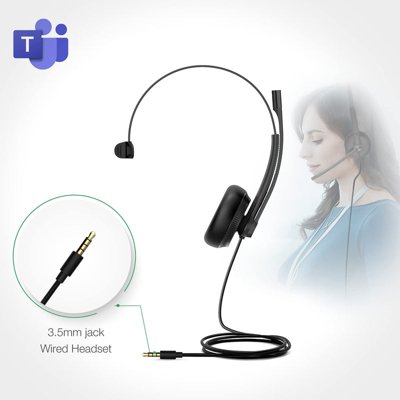  [AUSTRALIA] - Yealink Headset with Microphone 3.5mm Headphone with Mic for PC Computer Laptop Phones Teams Certified Work Office Headset Mono