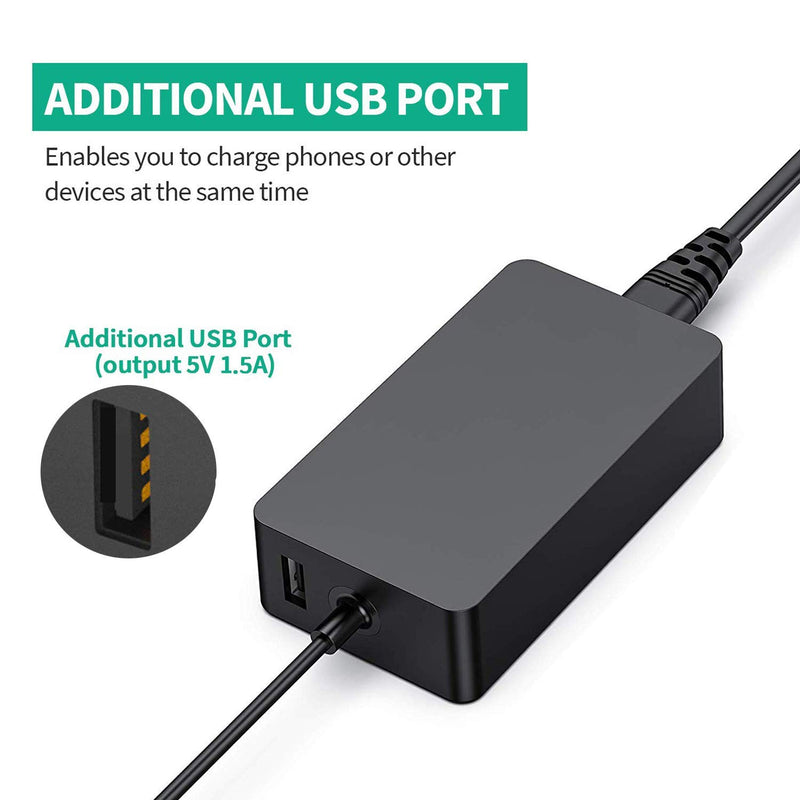  [AUSTRALIA] - Surface Pro Charger BTBSZ 44W 15V 2.58A Power Supply Compatible with Surface Pro 7/6/5/4/3 Surface Laptop1/2/3 & Surface Go1/2 & Surface Book1/2 with USB Charging Port