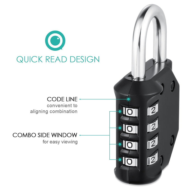  [AUSTRALIA] - ORIA Combination Lock, 4 Digit Combination Padlock Set, Metal and Plated Steel Material for School, Employee, Gym or Sports Locker, Case, Toolbox, Hasp Cabinet and Storage, Pack of 2, Black