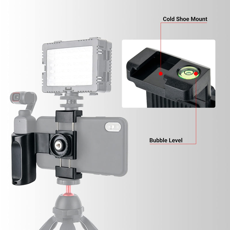  [AUSTRALIA] - Osmo Pocket 2 / Osmo Pocket Bracket,Osmo Pocket Phone Holder Clip with Cold Shoe Bubble Level and 1/4''-20 Female Threads, Handheld Phone Holder for DJI Osmo Pocket 2/1