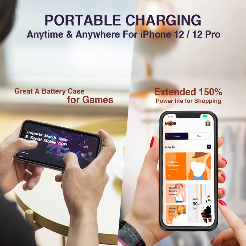  [AUSTRALIA] - Battery Case for iPhone 12/12 Pro Charging Case, Real 7000mAh Rechargeable Smart Extended Charger Case, Ultra-Slim Portable Protective iPhone 12 Power Bank with Lightning Cable (6.1-inch)