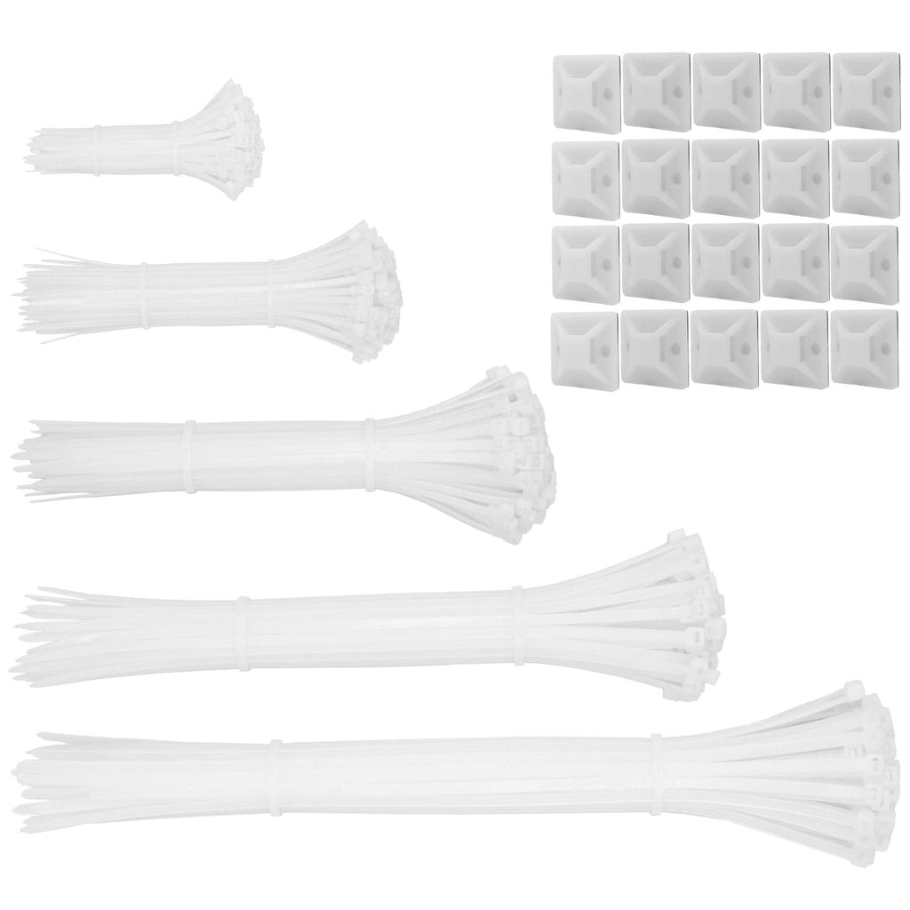  [AUSTRALIA] - 600Pcs White Zip Ties Assorted Sizes Standard Self-Locking Nylon Cable Tie 4/6/8/10/12 Inch with Cable Mount Perfect for Home Office Garage Wire Management Strip Fastening White-600