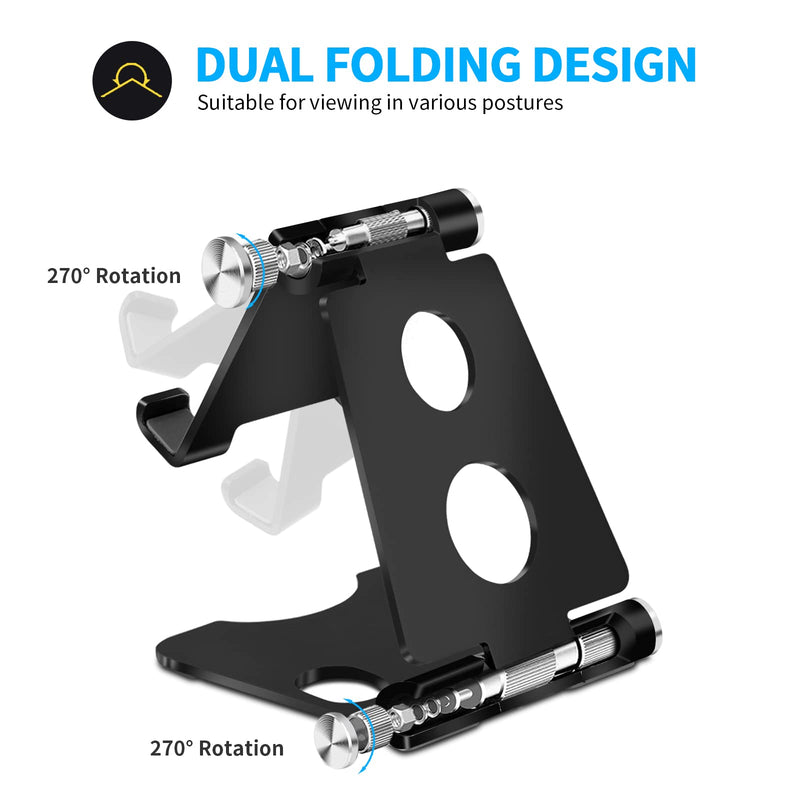  [AUSTRALIA] - Cell Phone Stand, Fully Foldable, Adjustable Desktop Phone Holder Cradle Dock Compatible with Phone 11 Pro Xs Xs Max Xr X 8, iPad Mini, Nintendo Switch, Tablets (3.5-10"), All Phones (Black) Black
