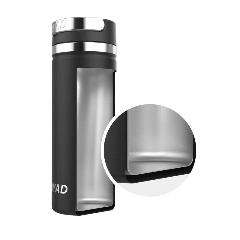  [AUSTRALIA] - Nayad Roamer Stainless Steel Vacuum Insulated Thermos Bottle, Automotive Cup Holder Compatible Travel Coffee Mug Water Bottle with Lid for Iced Cold/Hot Drinks (18 oz, Black) 18 oz