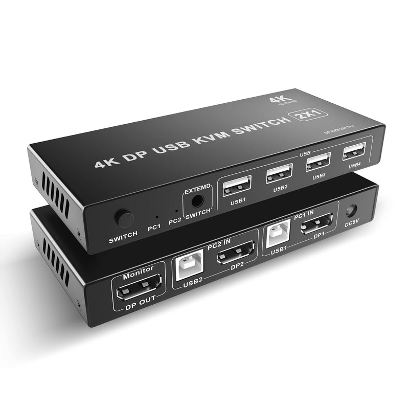  [AUSTRALIA] - DP Displayport KVM Switch USB 2 Port 4K, USB 2.0, 4K@60Hz,2 PC Share 1 Monitor,with 2 USB and 1 Switch Cables, Support Wireless Keyboard and Mouse