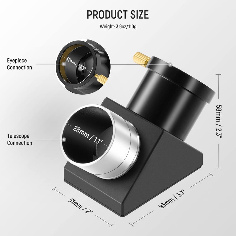  [AUSTRALIA] - NEEWER 1.25" 90° Zenith Diagonal Mirror, Erecting Image Positive Optic Mirror Adapter for Refractor and Catadioptric Astronomical Telescope Eyepiece