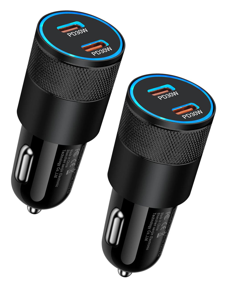 [AUSTRALIA] - 60W USB C Car Charger, 2 Pack AILKIN USB C Cigarette Lighter Adapter Fast Charging Dual Port PD3.0 Type C Car Charger Plug Compatible with iPhone 14 13 12 11 Pro Max Mini XR Galaxy S22/21 Google Pixel Black