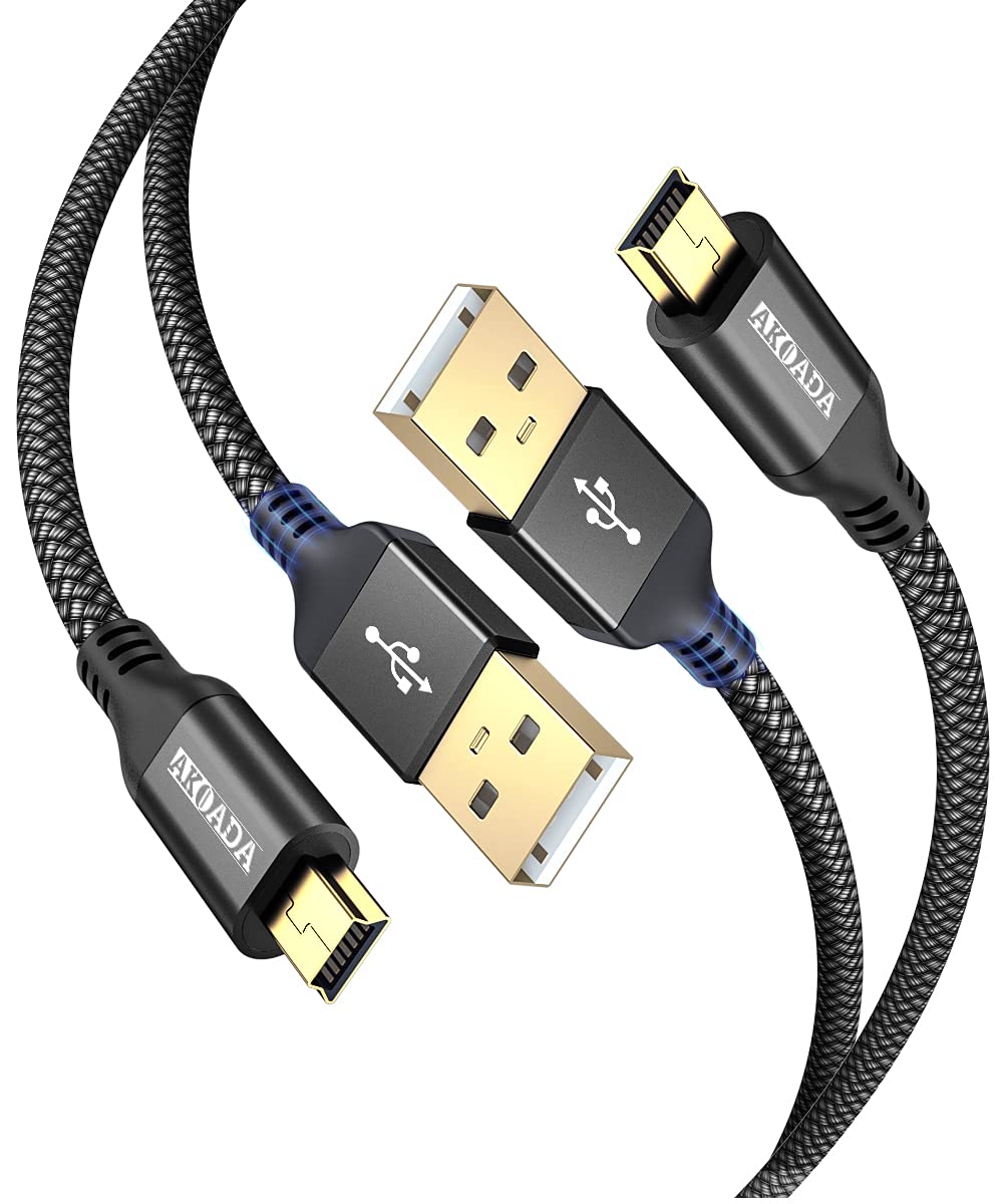  [AUSTRALIA] - Mini USB Cable 10FT, Akoada 2 Pack USB 2.0 Type A to Mini B Cable Braided Charging Cord Compatible with GoPro Hero 3+, PS3 Controller, MP3 Player, Digital Camera, Garmin Nuvi GPS Yeti Microphone etc BLACK