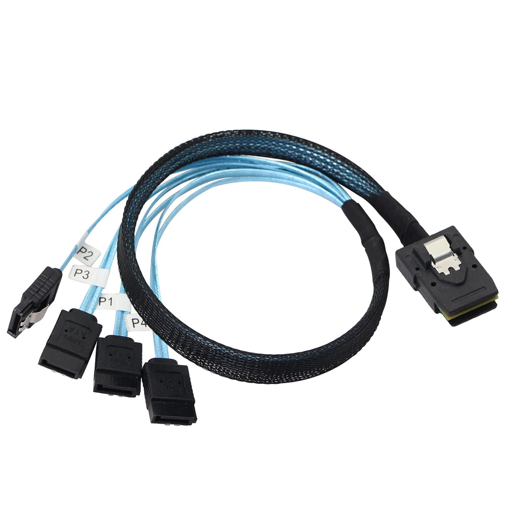  [AUSTRALIA] - CERRXIAN Mini SAS 4i 36P SFF-8087 to 4 SATA 7 Pin Server Hard Disk Data Internal Computer Cable (Black, 1m) Black