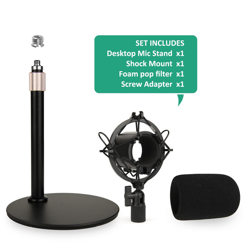  [AUSTRALIA] - AT2020 Desktop Mic Stand, Adjustable Height Table Mic Stand with Shock Mount, Pop Filter Windscreen, 1/4 to 3/8 Metal Adapter, Metal Weighted Base, for AT2020 AT2020USB AT2020USB+ AT2035 Mic by Rigych