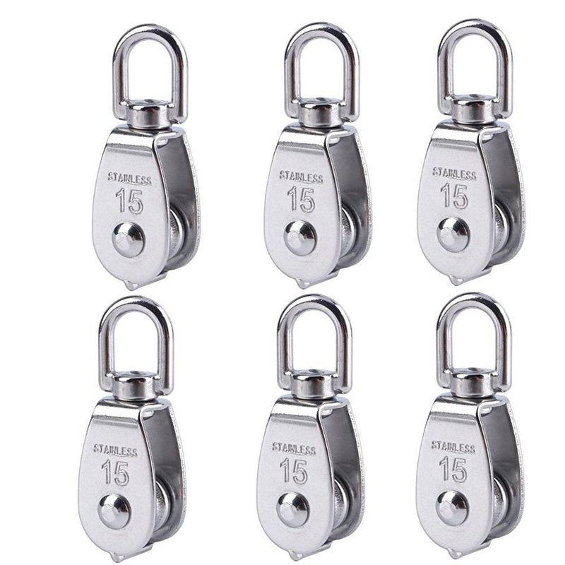  [AUSTRALIA] - Nxtop Stainless Steel Wire Rope Crane Pulley Block M15 Lifting Crane Swivel Hook Single Pulley Block Hanging Wire Towing Wheel 6Pcs