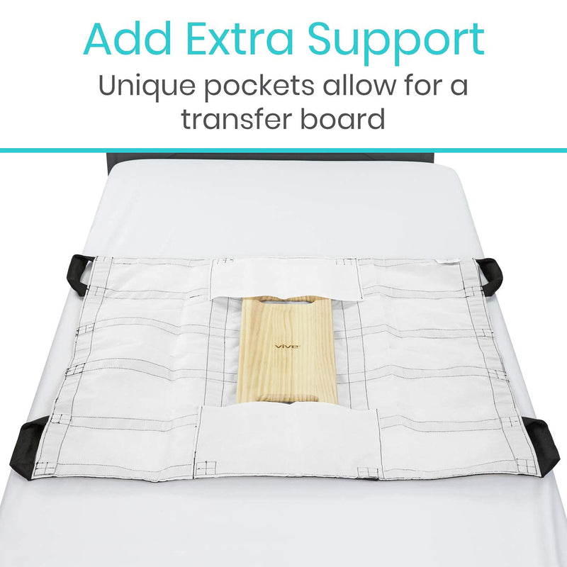  [AUSTRALIA] - Vive Transfer Blanket with Handles - Positioning Bed Pad - Disability Aids, Medical Bed Sheets, Caregiver Supplies - Reusable, Washable Patient Lifting Device for Body Lift, Turning, Sliding Moving White Small (Pack of 1)