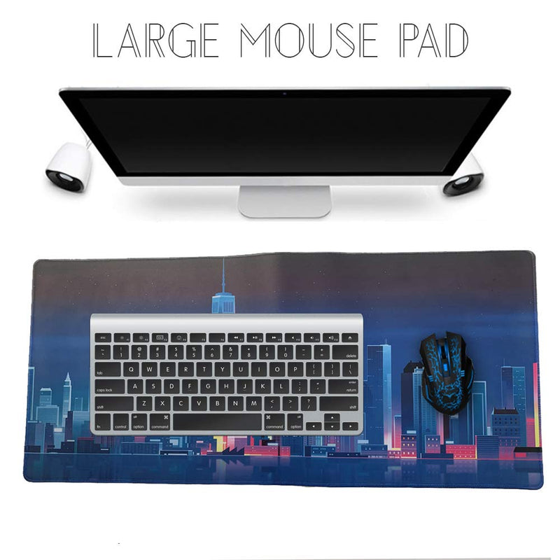 Imegny Large Gaming Mouse Pad, Extended XXL Desk Pad & Non-Slip Rubber Mat for Mice and Keyboard with Stitched Edges （90x40 citynight033） 90x40 citynight033 - LeoForward Australia