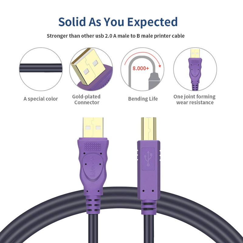 WAWPI Printer Cable 25 feet, USB 2.0 Cable A-Male to B-Male for Printer/Scanner (25 ft) 25 Feet/8m - LeoForward Australia