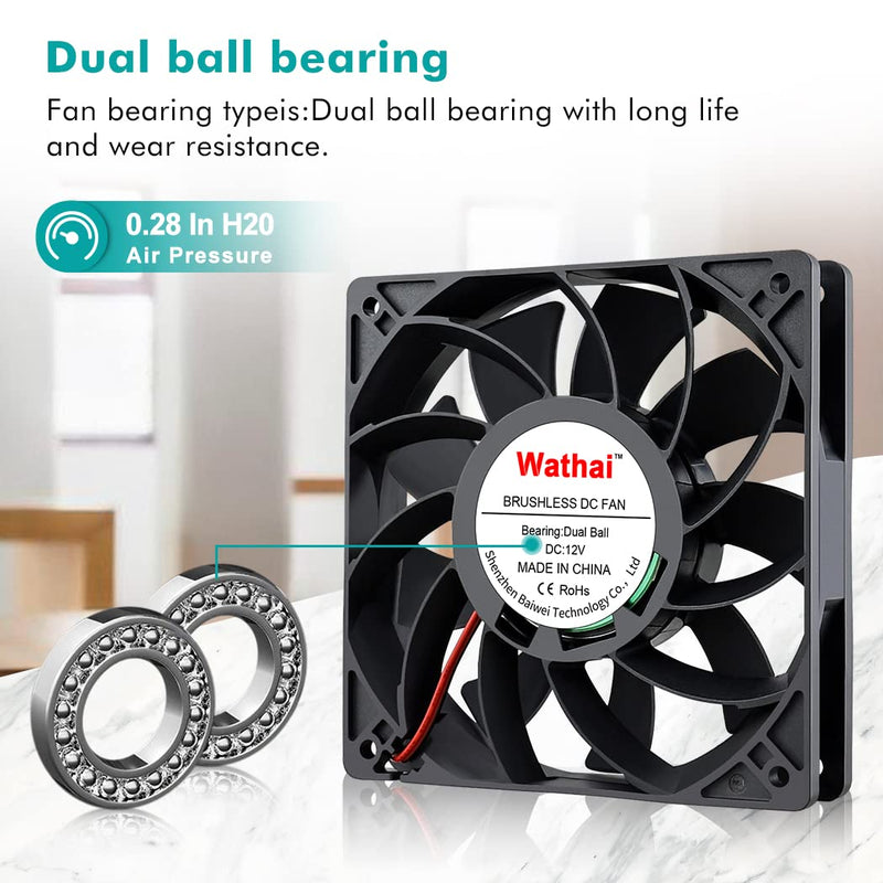  [AUSTRALIA] - Wathai 120mm x 25mm 12V High Air Pressure Fan Dual Ball High Speed DC Brushless Cooling Fan