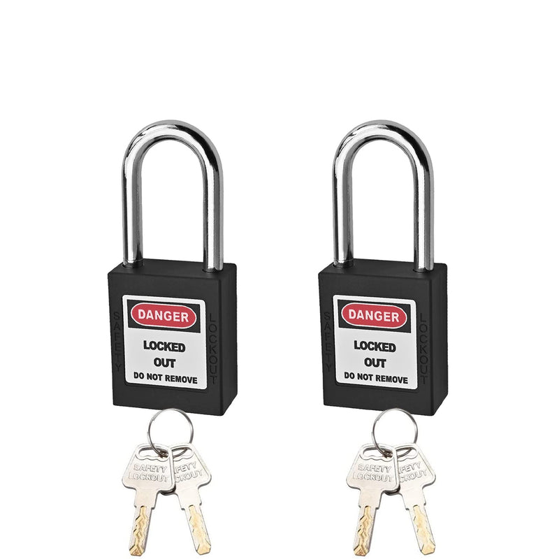  [AUSTRALIA] - MroMax Lockout Tagout Lock, Safety Padlock Keyed Differently,Loto Security Padlock Steel Shackle Black Padlock for Lock Out Tag Out 2Pcs