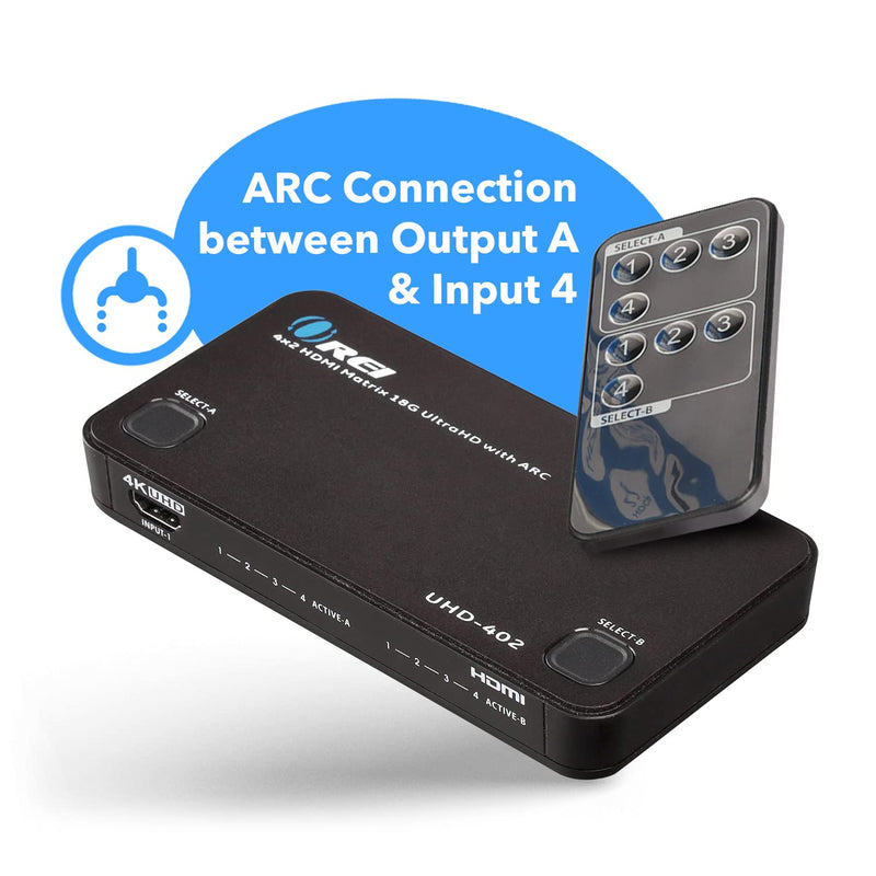  [AUSTRALIA] - OREI 4K HDMI Matrix Switch 4 X 2, Switcher 18G UltraHD with Arc Supports upto 4K @ 60Hz & 1080P IR Remote Control - Full Matrix Selection (UHD-402) 4X2 W/ ARC 4K@60HZ Matrix Audio