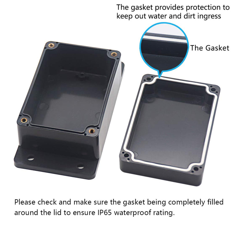  [AUSTRALIA] - Zulkit Junction Box ABS Plastic Dustproof Waterproof IP65 Universal Electrical Boxes Project Enclosure with Fixed Ear Black 3.9 x 2.68 x 1.97 inch (100 x 68 x 50 mm) 3.94" x 2.68" x 1.97"(Pack of 1)