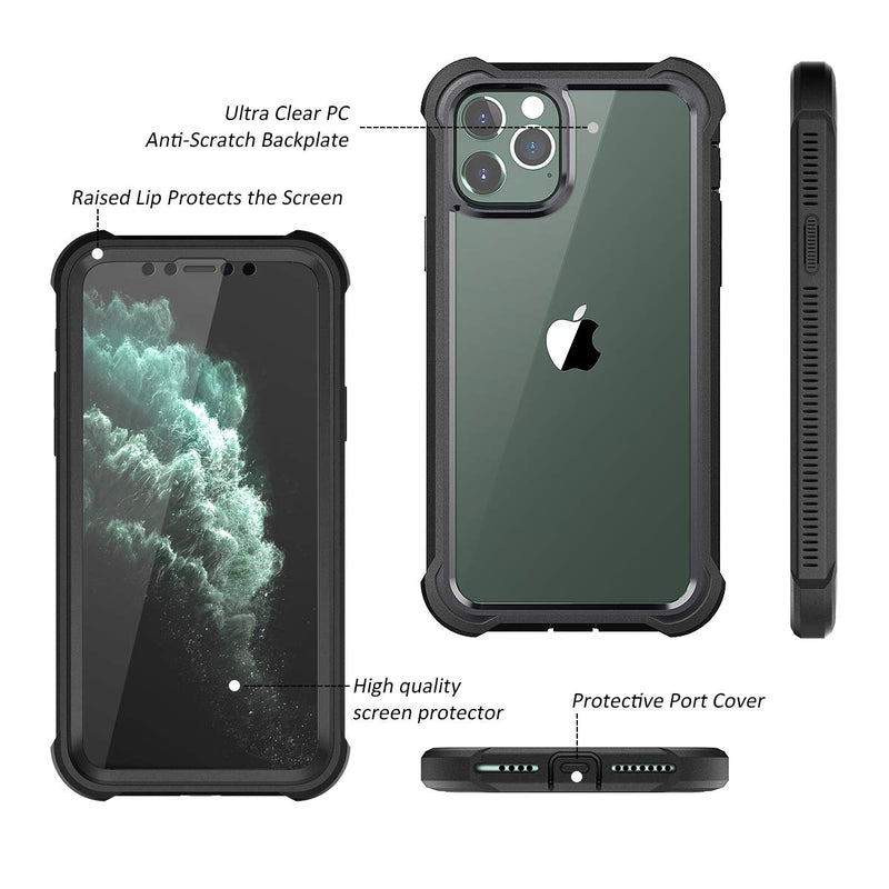 Dexnor iPhone 11 Pro Max Case with Screen Protector Clear Rugged Full Body Protective Shockproof Hard Back Defender Dual Layer Heavy Duty Bumper Cover Case for iPhone 11 Pro Max 6.5" - Black - LeoForward Australia