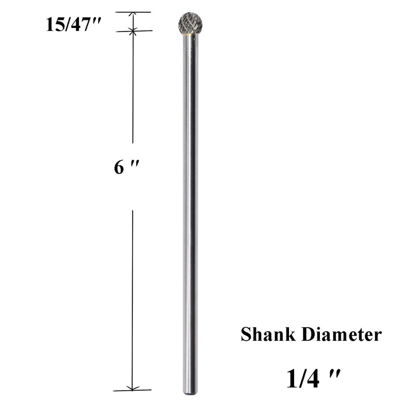 SD-3L6 Tungsten Carbide Burr Lengthened Rotary File Ball Shape Double Cut for Die Grinder Drill Bits 1/4'' Inch Diameter of Shank and 3/8'' Inch Diameter of Cutter 15/47'' Inch Cutter Length - LeoForward Australia