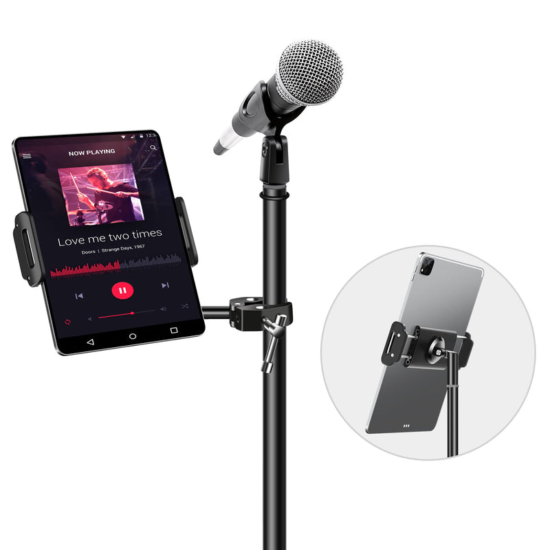  [AUSTRALIA] - Elitehood Newest Aluminum iPad Holder for Mic Stand, Side Mount iPad Music Stand Holder for Microphone, 360° Swivel Tilt Adjustable Mic Stand Tablet Holder for iPad, iPhone and More 4-13in Tablet