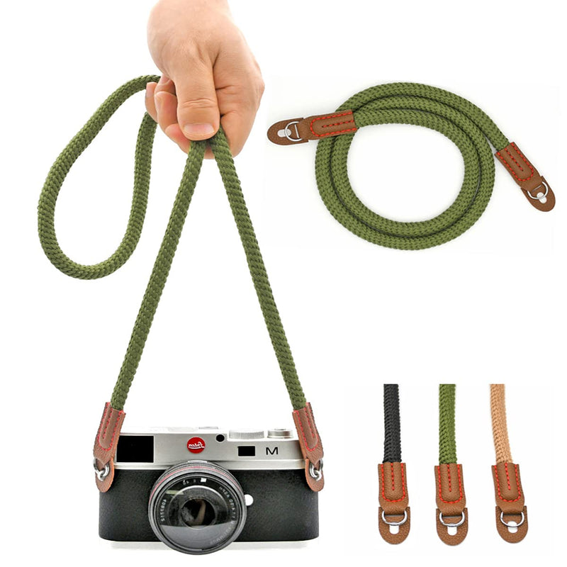  [AUSTRALIA] - Eorefo Camera Strap Vintage 100cm Camera Rope Strap Neck Shoulder Belt Strap for Mirrorless and Dslr Camera.(Army Green) Army Green