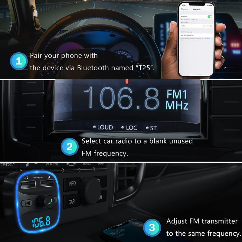  [AUSTRALIA] - LENCENT FM Transmitter, 2022 Upgraded Bluetooth FM Transmitter Wireless Radio Adapter Car Kit with Dual USB Charging Car Charger MP3 Player Support TF Card & USB Disk