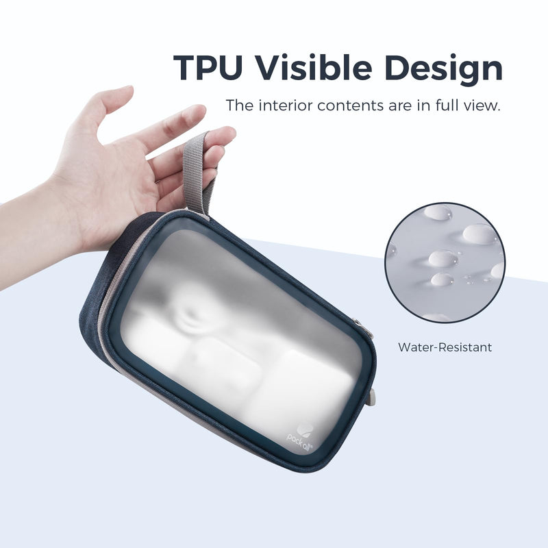  [AUSTRALIA] - pack all Clear Electronic Organizer, TPU Cable Organizer Bag, Compact Cord Travel Organizer for Cables, Chargers, Phones, USB cords, SD Cards (Dark Blue) Dark Blue