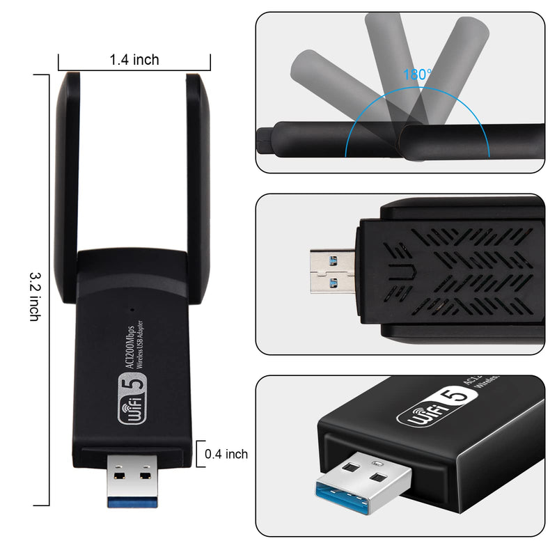  [AUSTRALIA] - NETVIP AC 1200Mbps USB WiFi Adapter for PC, Wireless Network Adapter for Desktop WiFi Dongle Dualband 2.4GHz,5GHz, MU-MIMO,USB 3.0, High Gain Antennas, Supports Win11/10/8.1/8/7/XP, Mac OS10.9-10.15