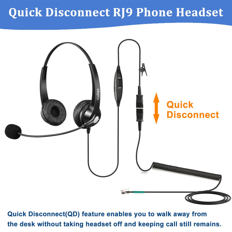  [AUSTRALIA] - RJ9 Telephone Headset with Mic Noise Cancelling, Quick Disconnect Phone Headset Compatible with Polycom VoIP VVX310 VVX311 VVX411 Plantronics S12 NEC DT300 ShoreTel 230 Allworx Toshiba Landline Phones Black