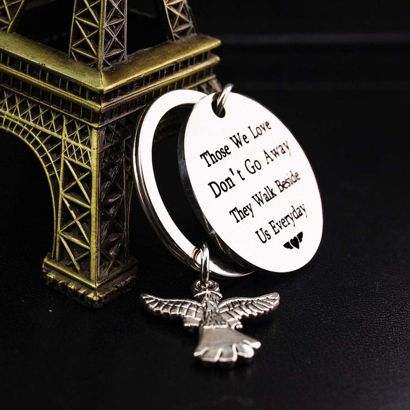  [AUSTRALIA] - Mom Dad Memorial Keychain Gift - Loss of Father Mother Sympathy Jewelry-Those We Love Don't Go Away They Walk Silver