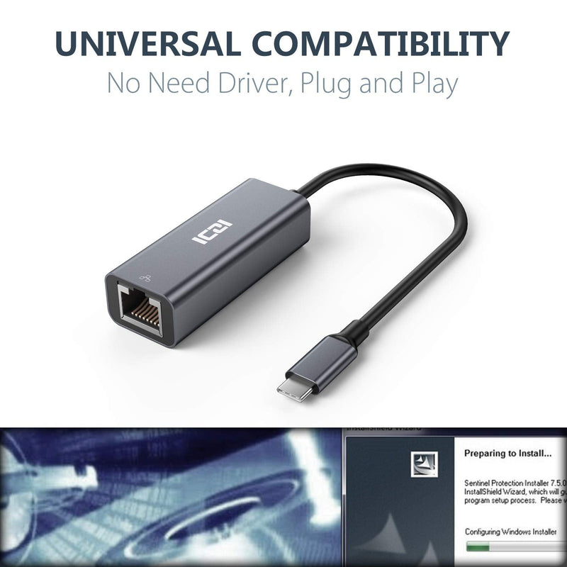  [AUSTRALIA] - ICZI USB C to Ethernet Adapter, Aluminum Thunderbolt 3 to 10/100/1000 Gigabit LAN RJ45 Network Converter Compatible with Apple MacBook Pro, IPad Pro 2019, Galaxy S9 and More - Gray