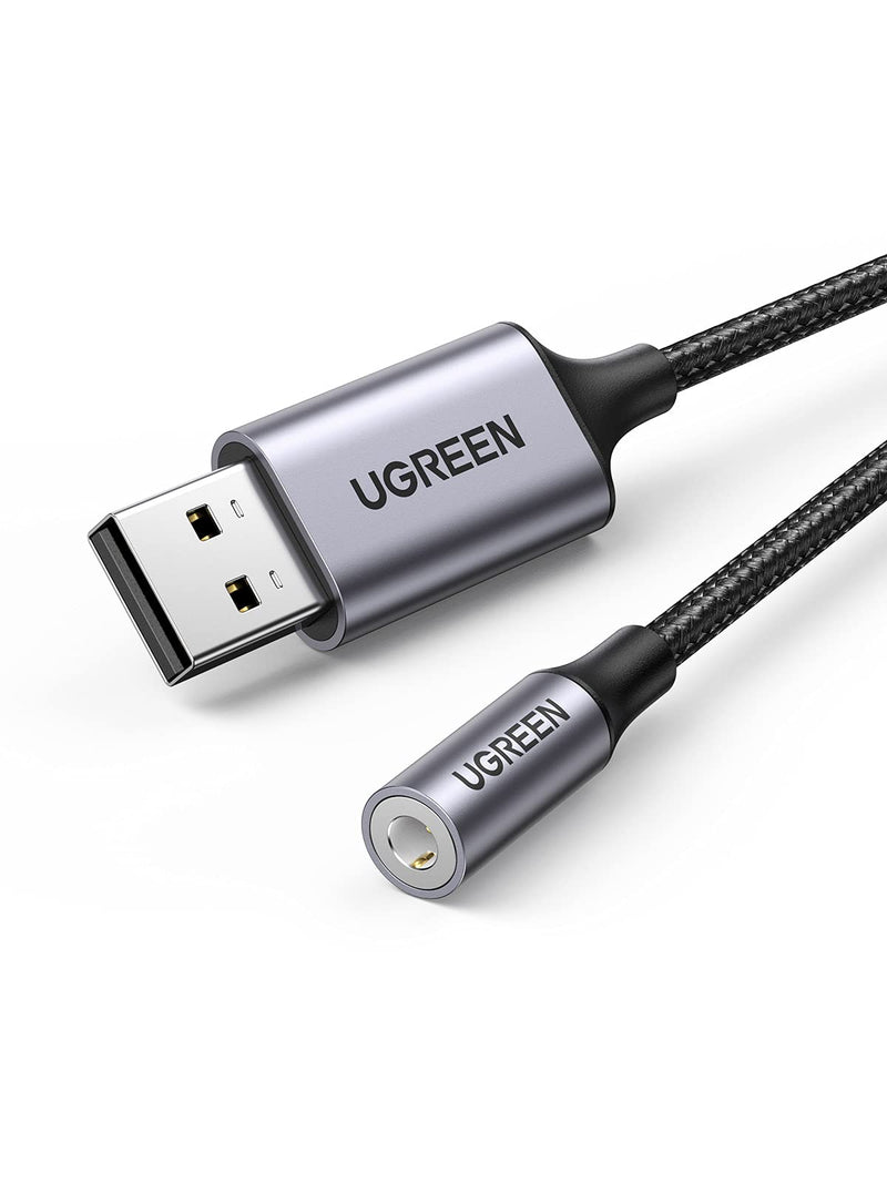  [AUSTRALIA] - UGREEN USB to 3.5mm Audio Jack, USB A Sound Card Adapter Support Mic TRRS Headphone DAC Chip USB to Aux Nylon Braided Cable Compatible with Windows Mac Linux PC Laptops PS5 PS4 Switch Speaker 9.8 Inch