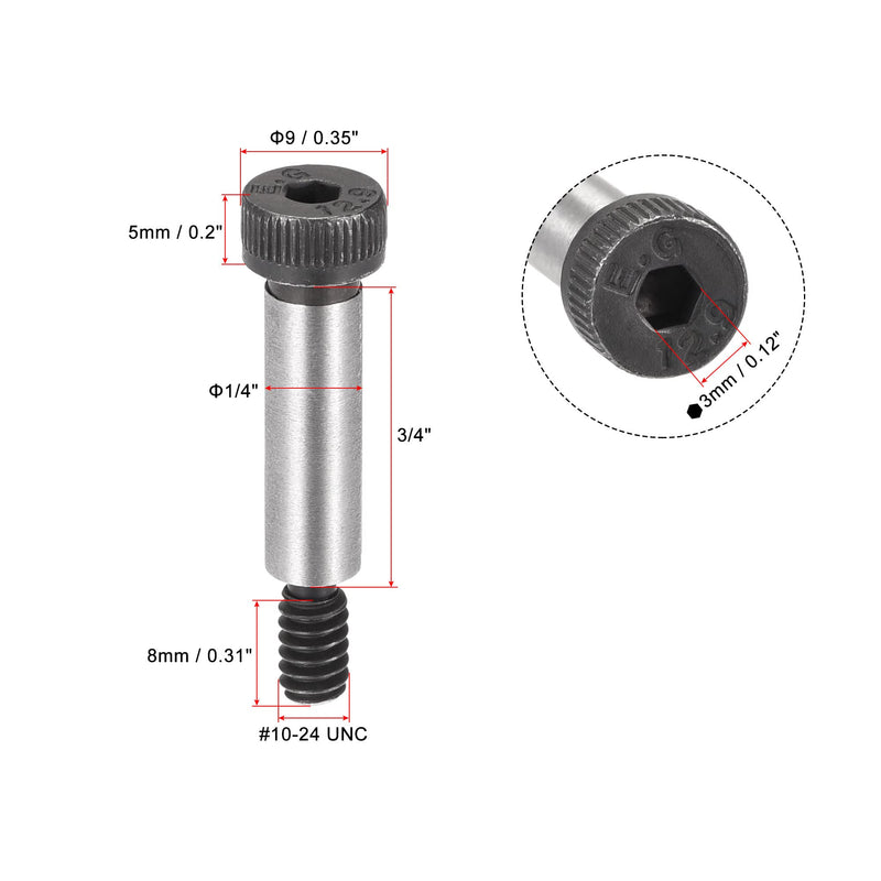  [AUSTRALIA] - uxcell Alloy Steel Hexagon Socket Head Shoulder Screws Bolts, 3/4" Shoulder Length, 1/4" Shoulder Dia, 10-24 Thread, 6pcs 3/4" x 1/4"