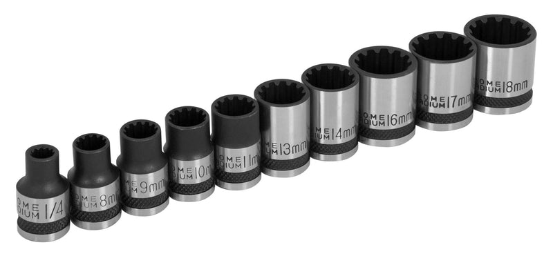  [AUSTRALIA] - Performance Tool W38194 3/8" Drive Universal Spline Socket Set , 10 piece Metric and SAE