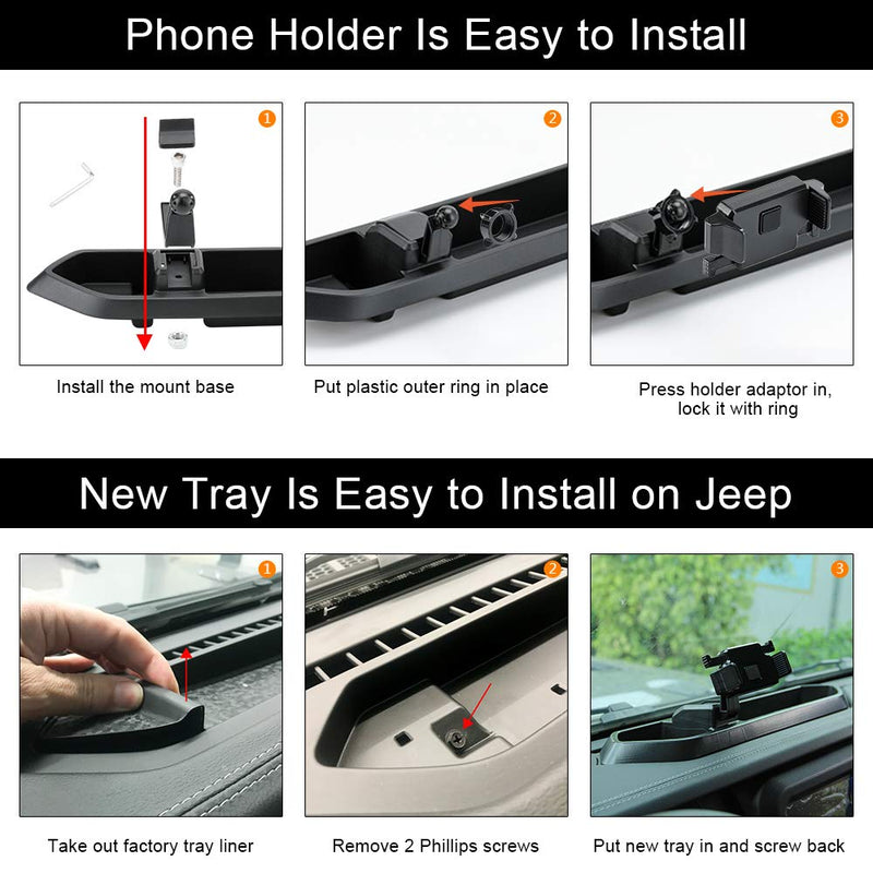  [AUSTRALIA] - SUNPIE Dash Tray Mount Phone Holder for Jeep Wrangler JL JLU 2018 2019 2020 Jeep JT Gladiator (Interior Accessories)