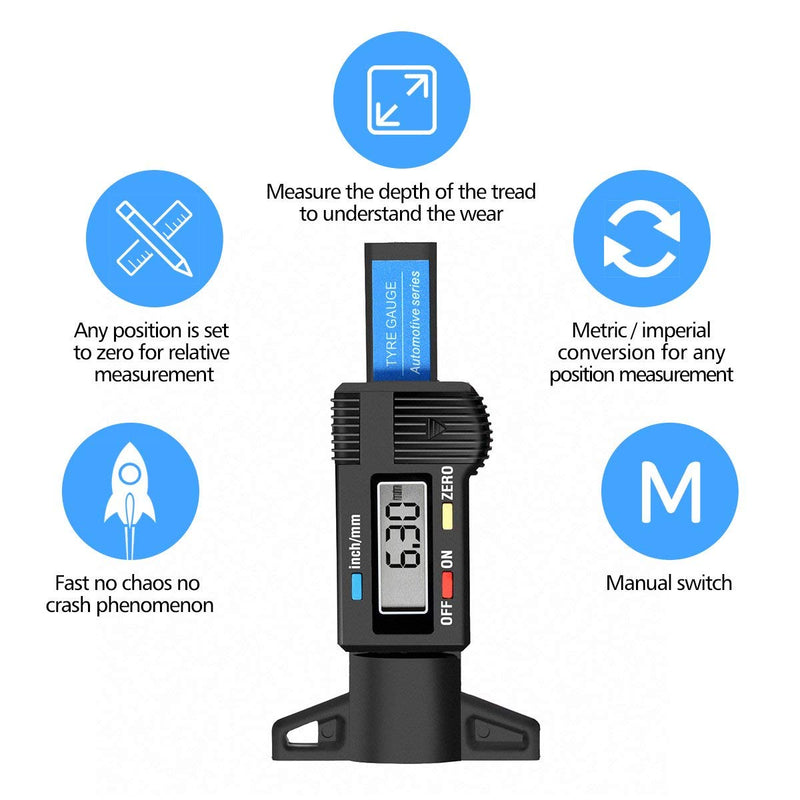  [AUSTRALIA] - Digital Tire Tread Depth Gauge with Large LCD Display Metric/Inch Conversion 0-25.4mm Measuring Tool for Car Motorbike Trucks Vans