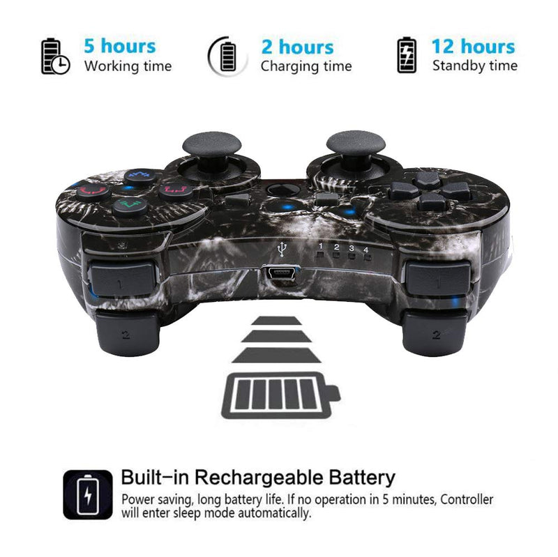 CHENGDAO Wireless Controller 2 Pack Compatible with Playstation 3 with High Performance Double Shock,Motion Control,USB Cable (Skull + Galaxy) Skull + Galaxy - LeoForward Australia