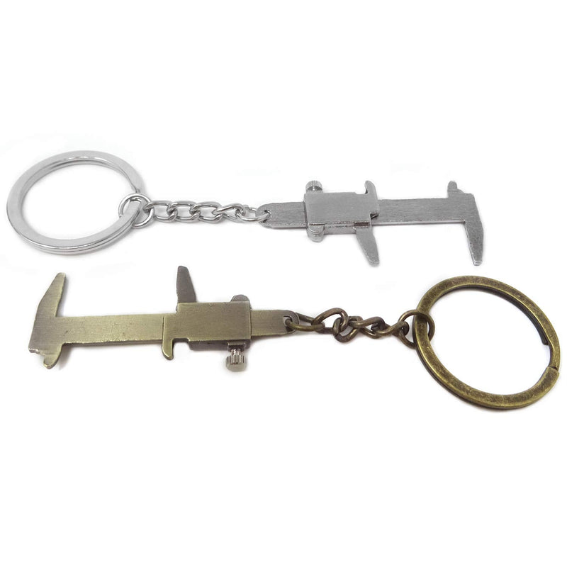  [AUSTRALIA] - Honbay 2PCS Mini Metal Movable Vernier Caliper Ruler Key Chain Keyring for Men Women