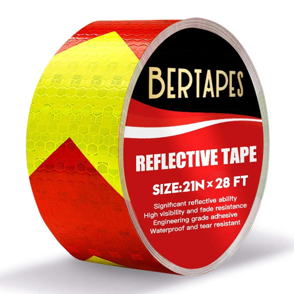 [AUSTRALIA] - BERTAPES Arrow Reflective Tape,Outdoor Waterproof High Viscosity Safety Tape,2 in × 28 FT, High Visibility Cars, Pickup Trucks, Trailer Reflective Tape, Red & Yellow