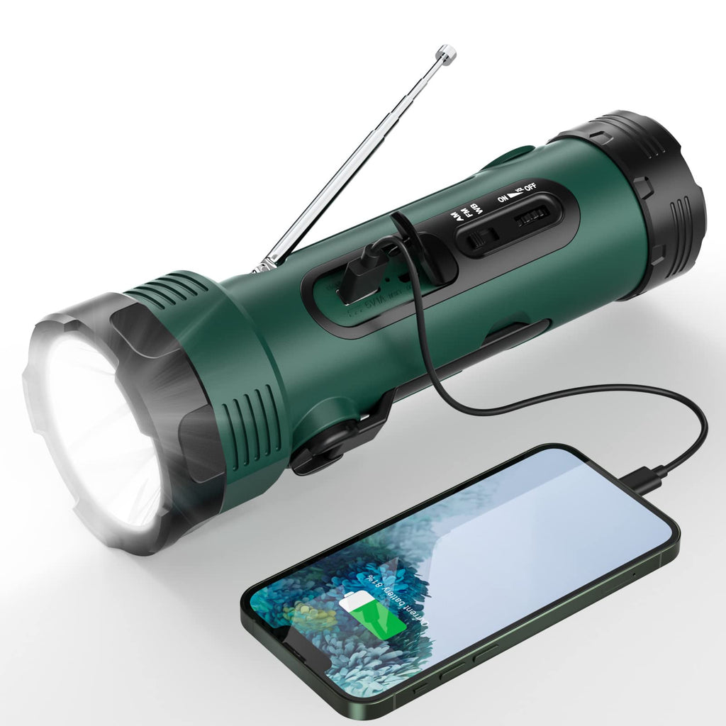  [AUSTRALIA] - Emergency Weather Radio with 5 Flashlight Modes Raynic 3000 Hand Crank Solar Battery Powerd NOAA Weather Radio with AM/FM, SOS Alarm, Reading Lamp for Home Outdoor Camping (Dark Green) Dark Green