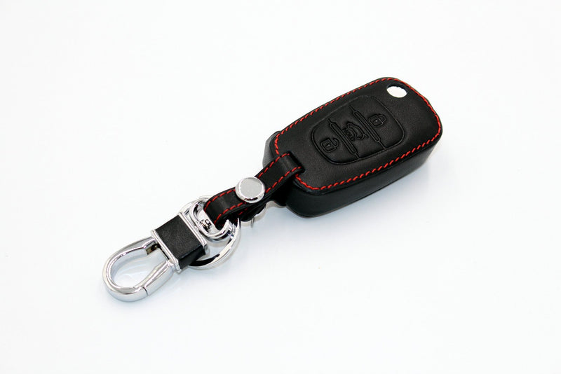  [AUSTRALIA] - Ezzy Auto Black Leather Key Fob Cover with KeyChain 3 Buttons Fob Skin Covers Key Jacket Protector fit KIA Sportage Optima Rio Soul Black Leather Cover With Keychain