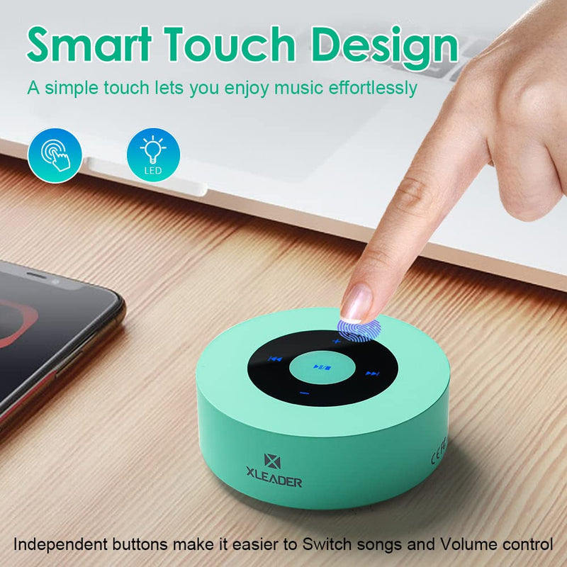  [AUSTRALIA] - [ Smart Touch] Bluetooth Speaker, XLeader SoundAngel A8 (3rd Gen) Auto Pairing Mini Speaker with Travel Waterproof Case 3D Sound Mic TF Card AUX for Bathroom Yoga Camping Kids Teen Gift Mint Green Cyan