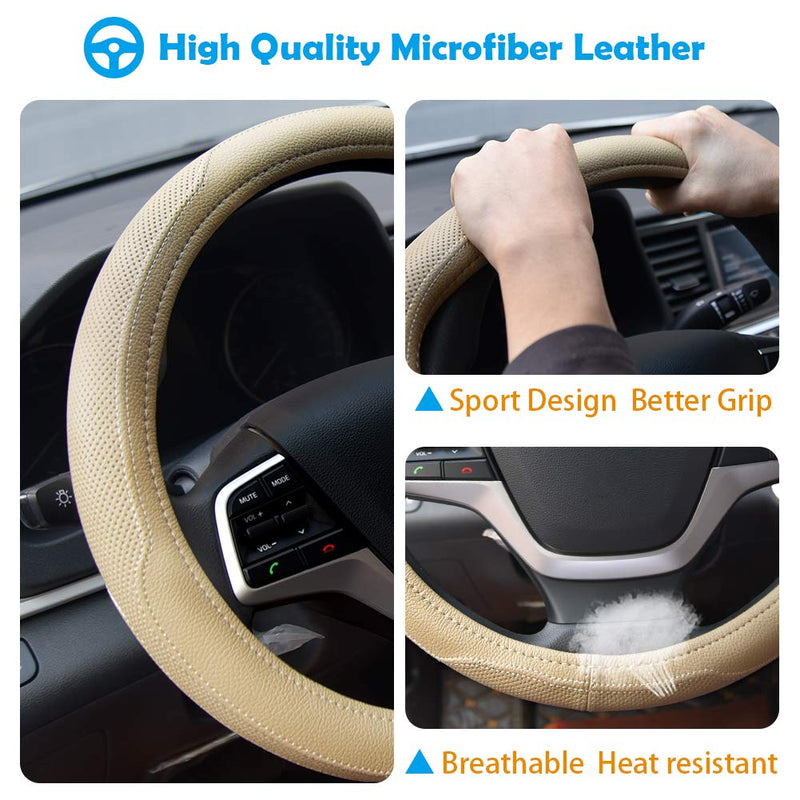 Ylife Microfiber Leather Car Steering Wheel Cover, Universal 15 inch Breathable Anti Slip Auto Steering Wheel Covers (Beige) Beige - LeoForward Australia