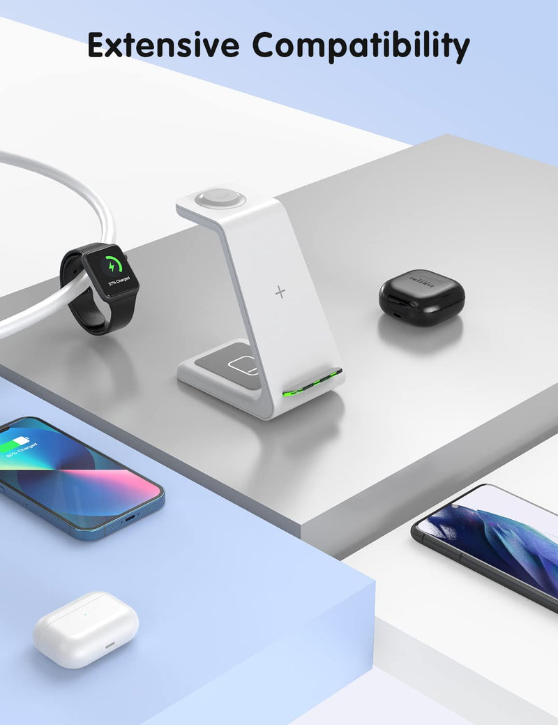  [AUSTRALIA] - JoyGeek Wireless Charging Station, Wireless iPhone Charger, 3 in 1 Charging Station for Apple iPhone 13 Pro Max/13 Pro/13/12 Pro Max/12 Pro/12/11 Pro Max/11 Pro/11/SE/X/XR/XS/8, iWatch7/6/SE/3,AirPods White