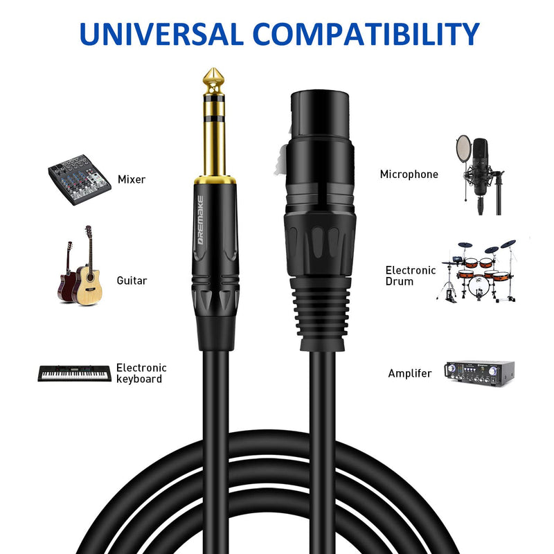  [AUSTRALIA] - DREMAKE Balanced Cable 15 Foot TRS 6.35mm (1/4 Inch) Male to XLR Female Mic Cable for Amplifier, Speakers - Black 15FT/4.5M