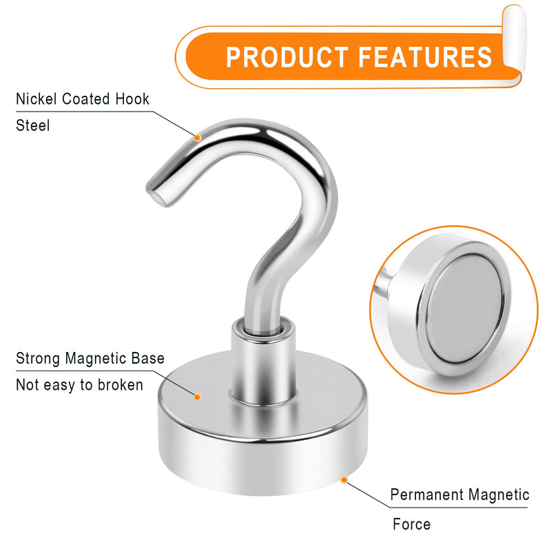 [AUSTRALIA] - MIKEDE Magnetic Hooks Heavy Duty, 28Lbs Strong Rare Earth Neodymium Magnets with Hooks for Hanging, Magnetic Hanger Strong Cruise Hooks for Kitchen, Home, Workplace, Office and Garage, Pack of 6 6 Pack Magnetic Hooks