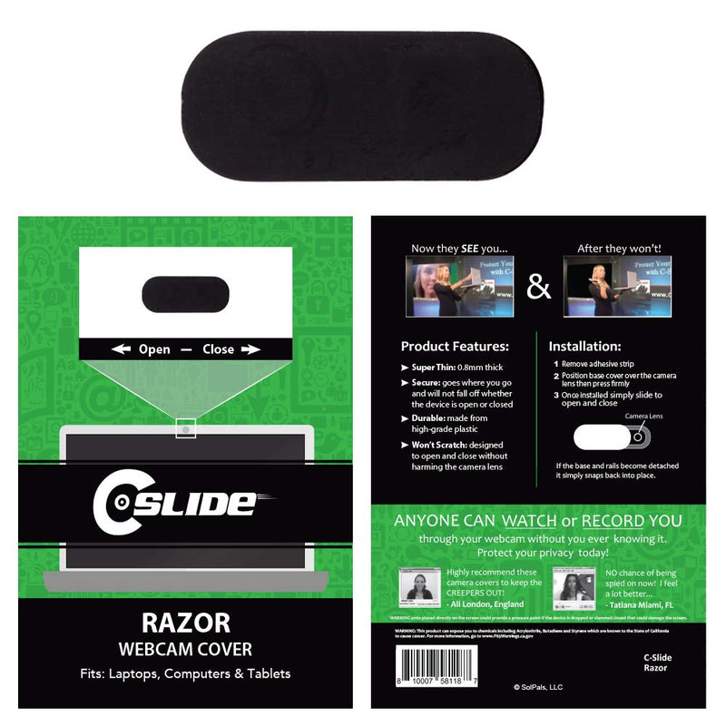 C-Slide Webcam Cover – Razor Thin Sliding Laptop Cam Blocker, Black, 0.95” x 0.40” and 0.8 mm Thick – Super Thin Camera Slide Blocker for Computer, Tablet, Mac, Dell, Lenovo, Echo Show, iPad 01 Single - LeoForward Australia